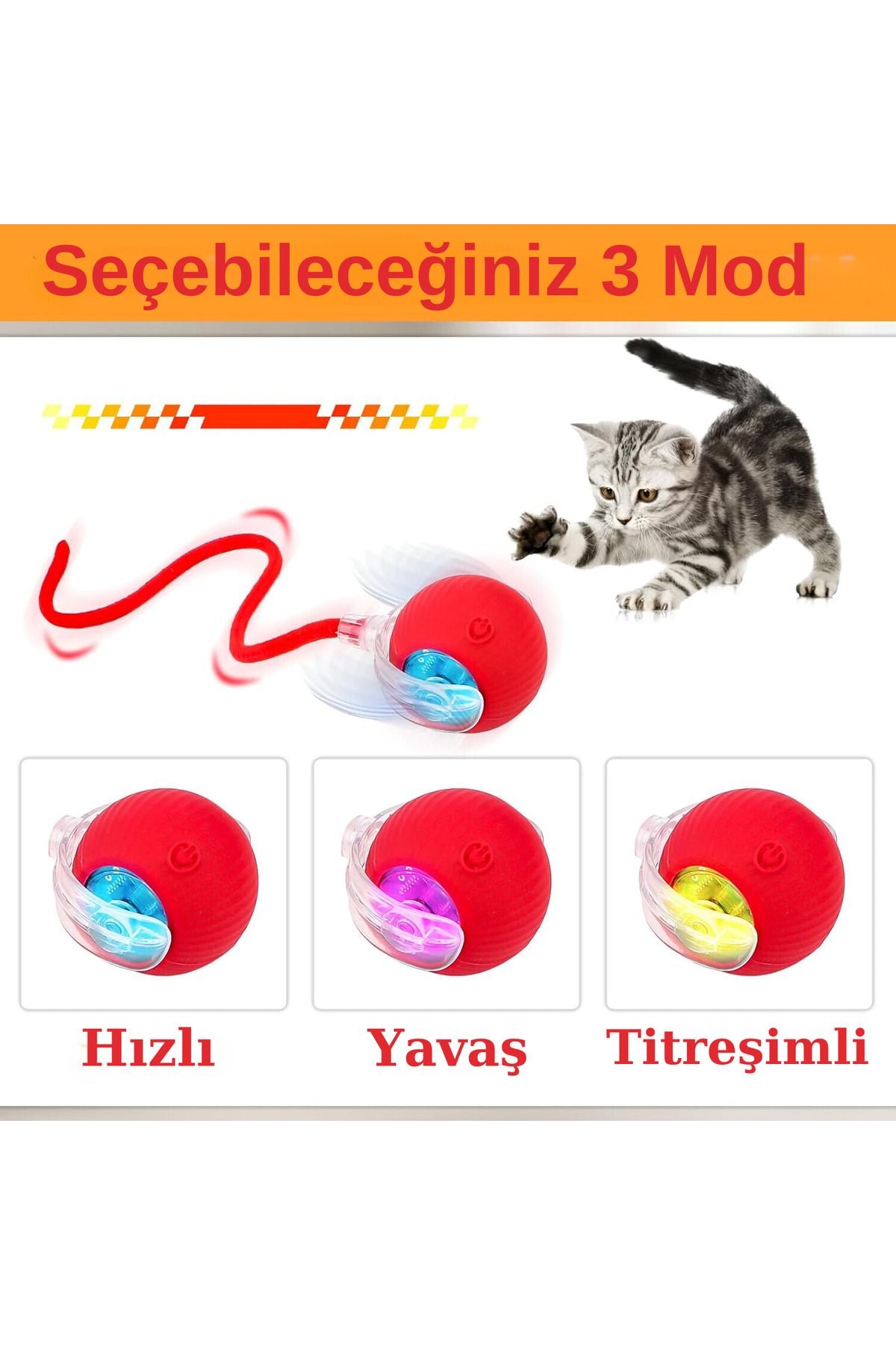 Hareketli Şarjlı Işıklı 360 Derece Dönen Akıllı Oyun Topu Kuyruklu İnteraktif Kedi Köpek Oyun Topu - DG-240