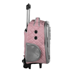 Markapet Deri İşlemeli Tekerlekli Kedi Köpek Taşıma Çantası 25x35x40 cm Açık Pembe - SF-VLZTSM-APMB